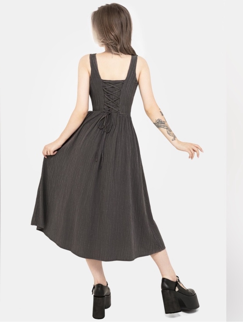Disturbia Darkside Lace Up Corset Midi Dress Gray Size 10
